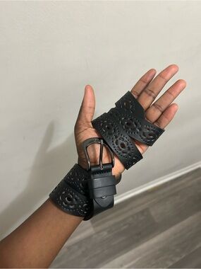 Black Laser-Cut Leather Belt